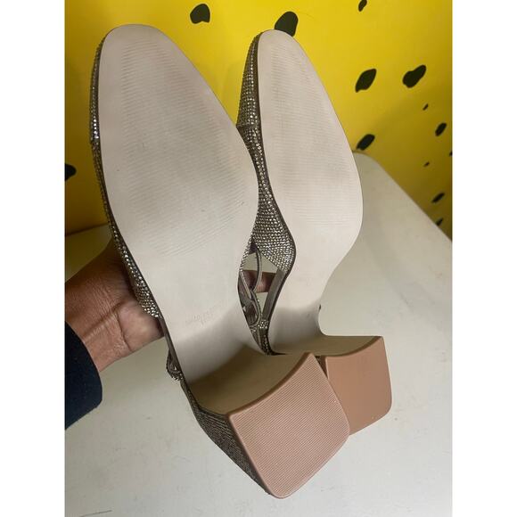 Rhinestone block heels Sling back glam party shoes Holiday Going Out Size 10M - Picture 6 of 8